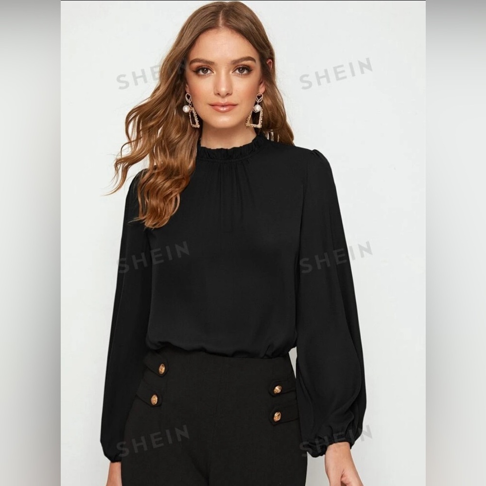 Clasi Frilled Neck Bishop Sleeve Blouse